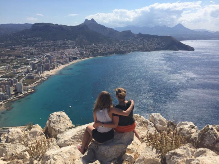 On a day trip from Valencia, Carthage students sit atop Calpe Rock along Spain's eastern coast.